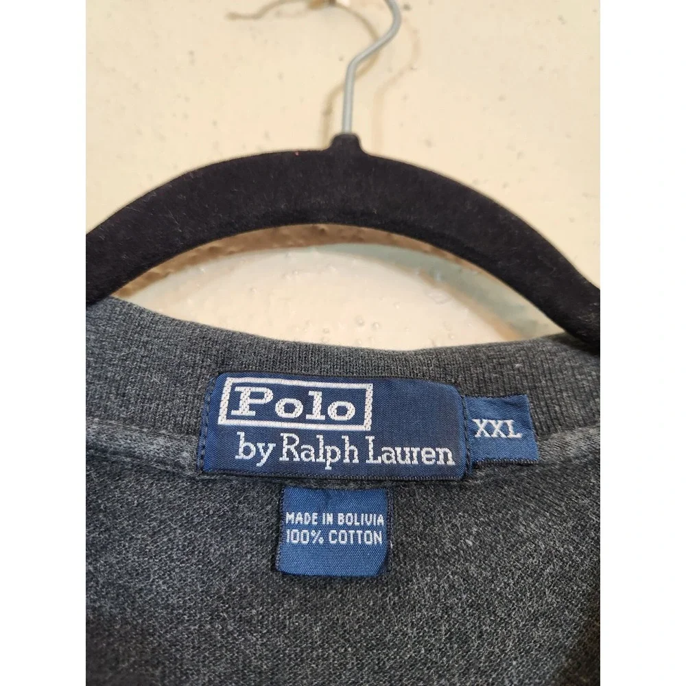 Polo by Ralph Lauren Men's Black Gray Cotton Long Sleeve‎ Knit Polo Shirt XXL